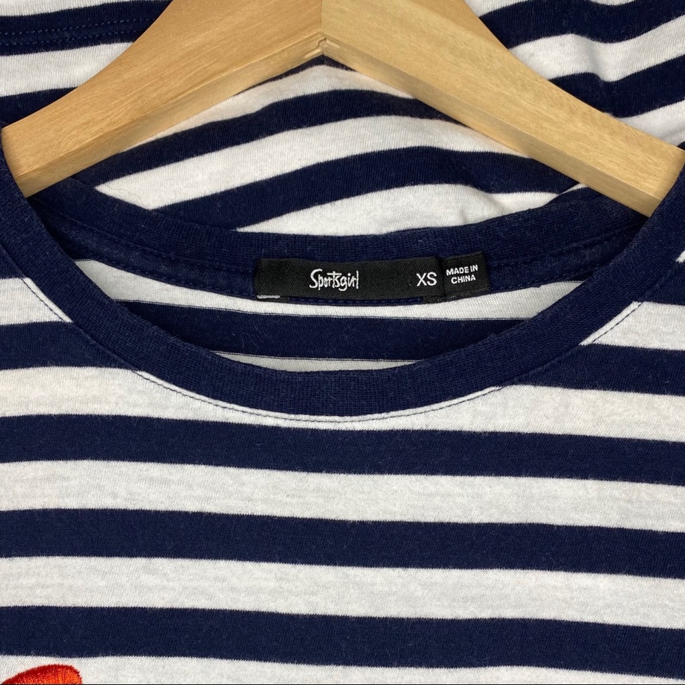 Womens Sportsgirl cropped striped t-shirt tee size XS cotton dark navy - Picture 5 of 10